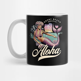 Vintage Mermaid Aloha - Classic Beach Greeting Mug